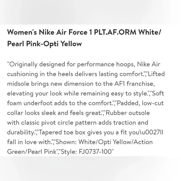 Nike Air Force 1 Platform White/Pearl Pink-Opti Yellow Womens 11.5 - Picture 12 of 13